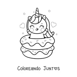 Imagen para colorear de unicornio kawaii con donas