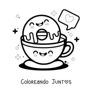 Imagen para colorear de dona y café kawaii grande