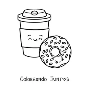 Imagen para colorear de dona y café kawaii