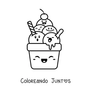 Imagen para colorear de helado animado kawaii