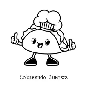 Imagen para colorear de un chef taco animado con los pulgares arriba