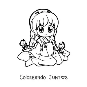 Imagen para colorear de muñeca japonesa kawaii