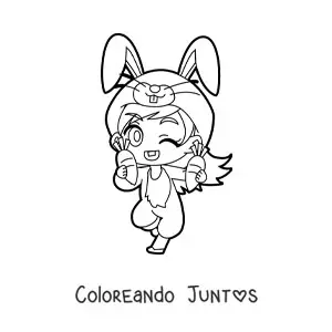 Imagen para colorear de muñeca kawaii con disfraz de conejo