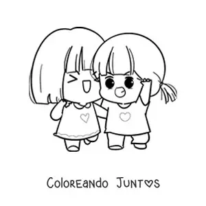 Imagen para colorear de niñas kawaii felices