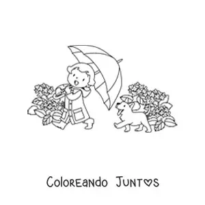 Imagen para colorear de niña kawaii con perro
