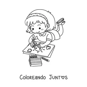 Imagen para colorear de niña coloreando