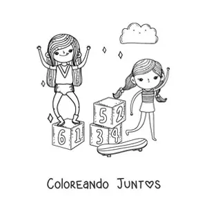 Imagen para colorear de niñas jugando con patineta