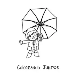 Imagen para colorear de niño kawaii con sombrilla