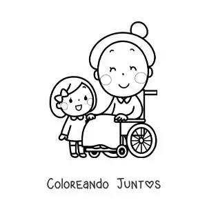 Imagen para colorear de abuela kawaii y nieta