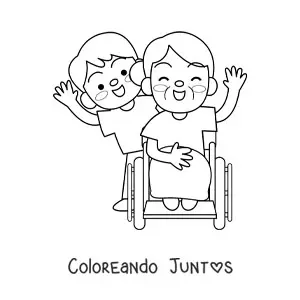 Imagen para colorear de abuela kawaii y nieto