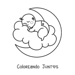 Imagen para colorear de bebé recién nacido durmiendo en la Luna
