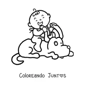 Imagen para colorear de bebé encima de un perro animado