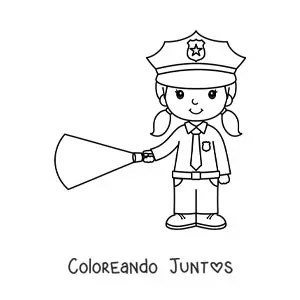 Imagen para colorear de mujer policía kawaii con linterna