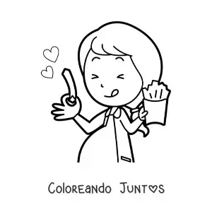 Imagen para colorear de mujer embarazada comiendo papas fritas