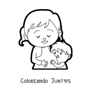 Imagen para colorear de mamá embarazada con niño