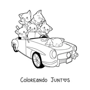 Imagen para colorear de gatitos tiernos en un auto