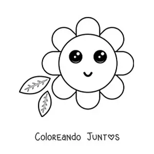 Imagen para colorear de flor kawaii grande con hojas