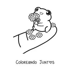 Imagen para colorear de rana kawaii con flores