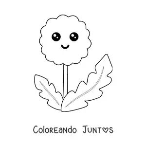 Imagen para colorear de diente de león kawaii grande fácil