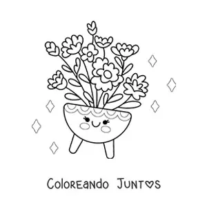 Imagen para colorear de maceta con flores kawaii grande