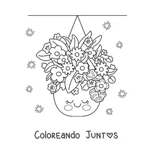 Imagen para colorear de macetas colgante con flores kawaii grandes