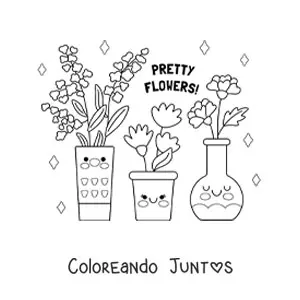 Imagen para colorear de jarrón y macetas con flores bonitas