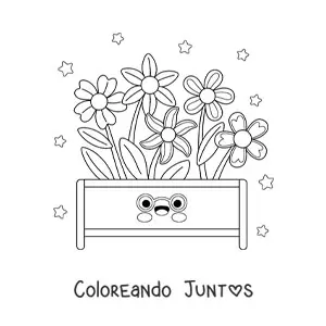 Imagen para colorear de flores grandes sembradas en maceta kawaii