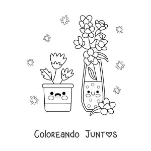Imagen para colorear de 2 macetas con flores bonitas