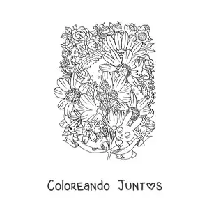 Imagen para colorear de flores con conejitos kawaii y animales