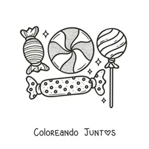 Imagen para colorear de una paleta y caramelos envueltos