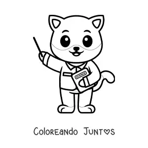 Imagen para colorear de gato científico kawaii