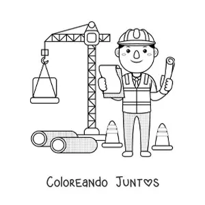 Ingeniero civil kawaii junto a una grúa en la construcción