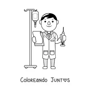 Imagen para colorear de doctor kawaii con inyectadora