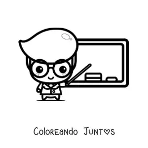 Imagen para colorear de profesor kawaii dando clases frente a la pizarra