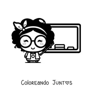 Imagen para colorear de profesora kawaii dando clases frente a la pizarra
