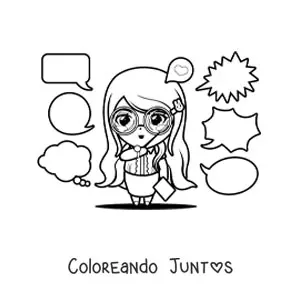 Imagen para colorear de maestra kawaii dando clases