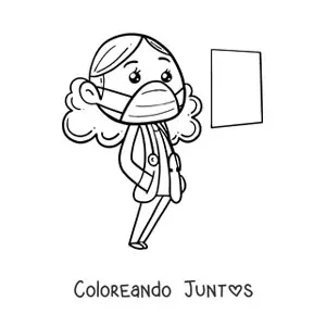 Imagen para colorear de doctora kawaii con mascarilla