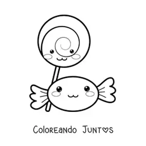 Imagen para colorear de una paleta kawaii en espiral y un caramelo