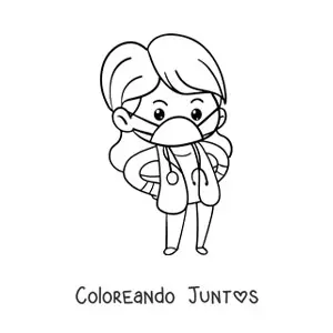 Imagen para colorear de doctora kawaii con mascarilla grande