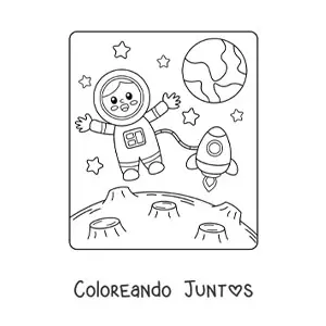 Imagen para colorear de astronauta animado en la Luna
