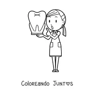 Imagen para colorear de mujer dentista y diente