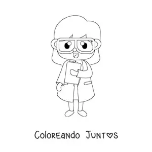 Imagen para colorear de mujer científico kawaii