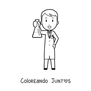 Imagen para colorear de científico animado con matraz erlenmeyer