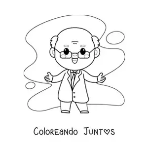 Imagen para colorear de científico kawaii con bata de laboratorio