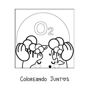 Imagen para colorear de planeta Tierra kawaii con oxígeno en la atmósfera