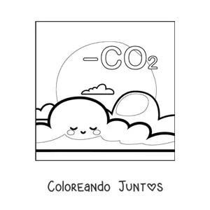 Imagen para colorear de planeta Tierra kawaii con dióxido de carbono en la atmósfera