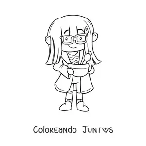 Imagen para colorear de mujer científico kawaii preparando una Solución