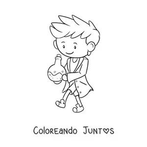 Imagen para colorear de hombre científico kawaii con un químico