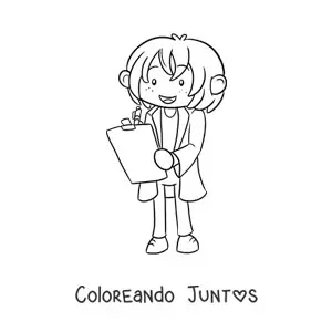 Imagen para colorear de científico kawaii tomando notas