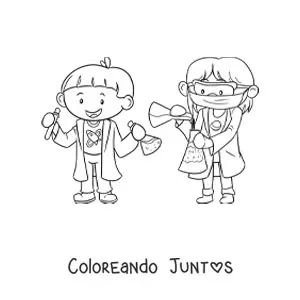 Imagen para colorear de científicos kawaii animados